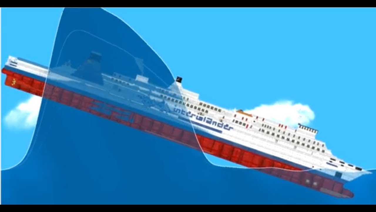 Aratere ship being sunk by giant wave in the floating sandbox