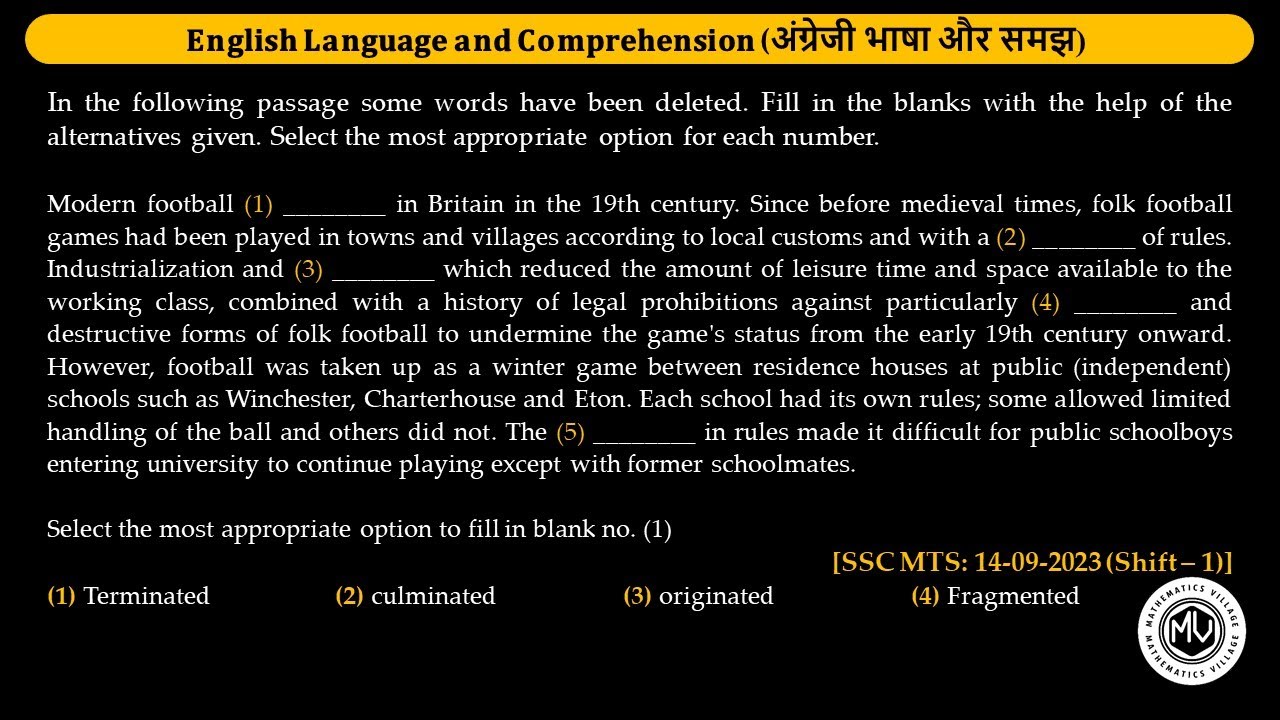Select the most appropriate option to fill in blank no. (1)