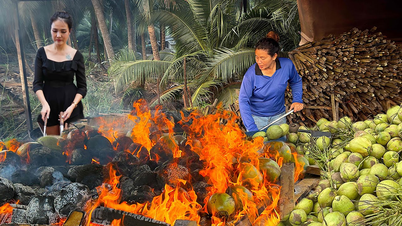 Amazing! Burned & Roasted Aromatic Sweet Coconut By Hard Working Lady | Thai Street Food