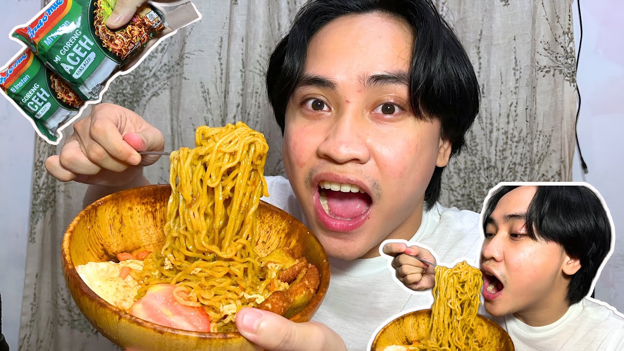 ASMR MUKBANG Instant Noodles with Egg, Tomato & Crispy Nuggets