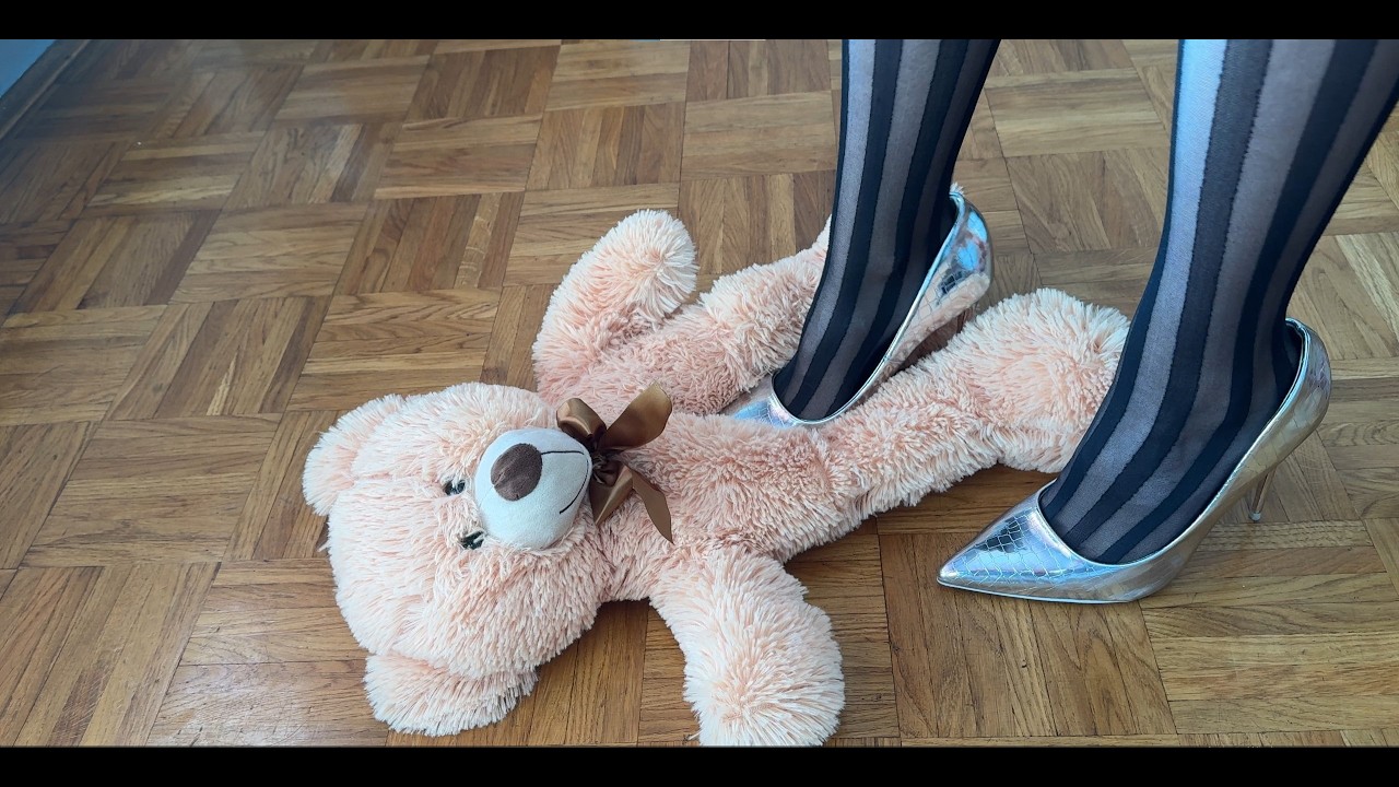 Crushing and trampling teddy bear in heels - ASMR - stuffed toy