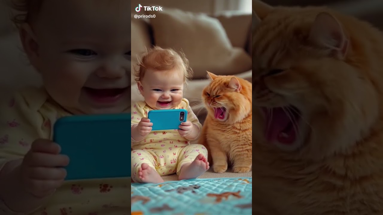 b&eacute;b&eacute; qui rit avec un chat #shorts #pourtoi #fypage