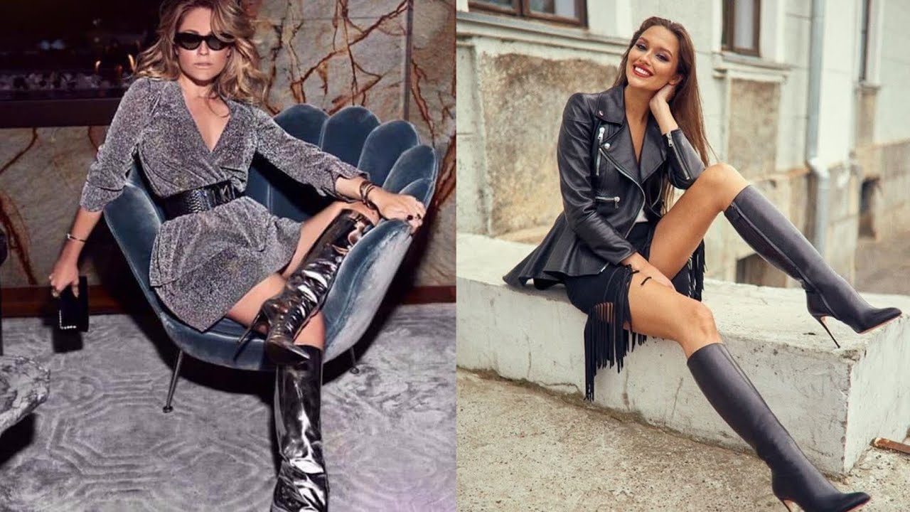 Glossy and Graceful leather thigh-high heels long boots