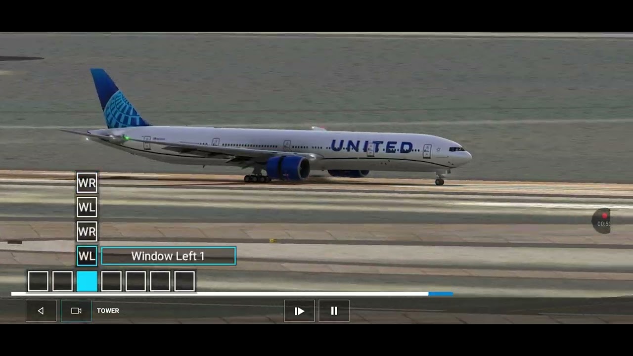 777-300ER United Airlines landing at Houston KIAH/IAH on replay mode