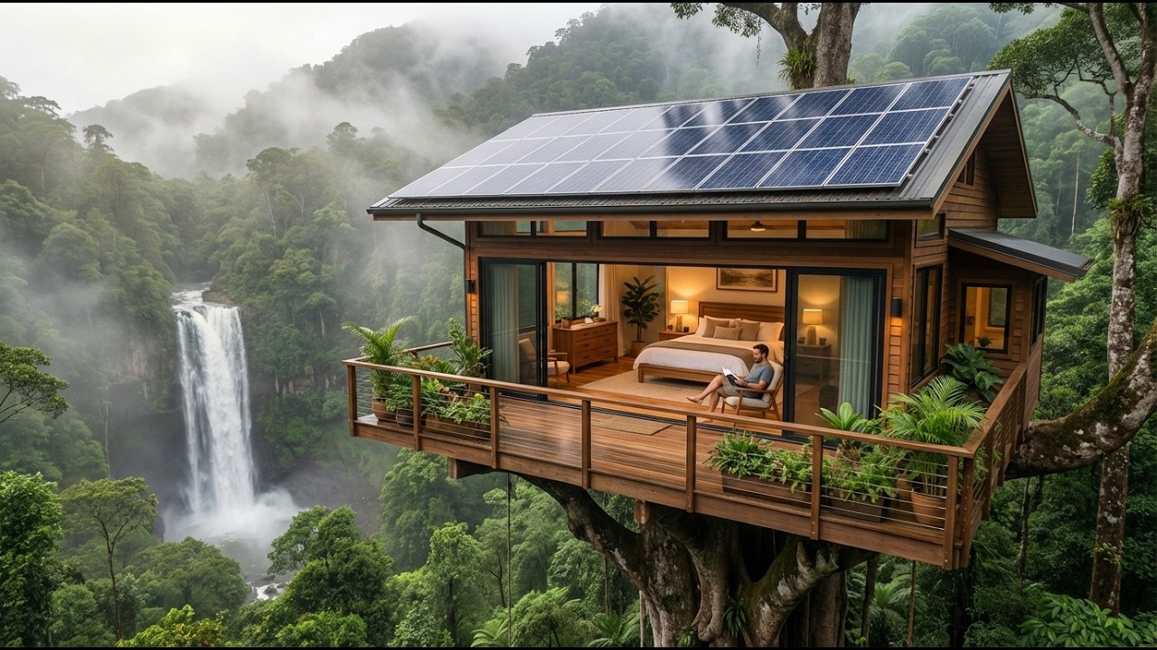 Building Tallest HOUSE of the Year- Man Builds a Warm & Cozy HOUSE on the TREE 20m Along a Waterfall