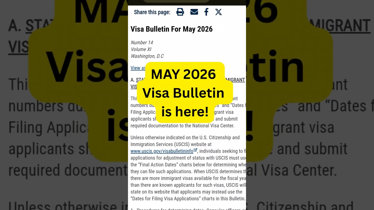 May 2026 Visa Bulletin for Family Sponsored Green Card is here!! Follow for immigration news.