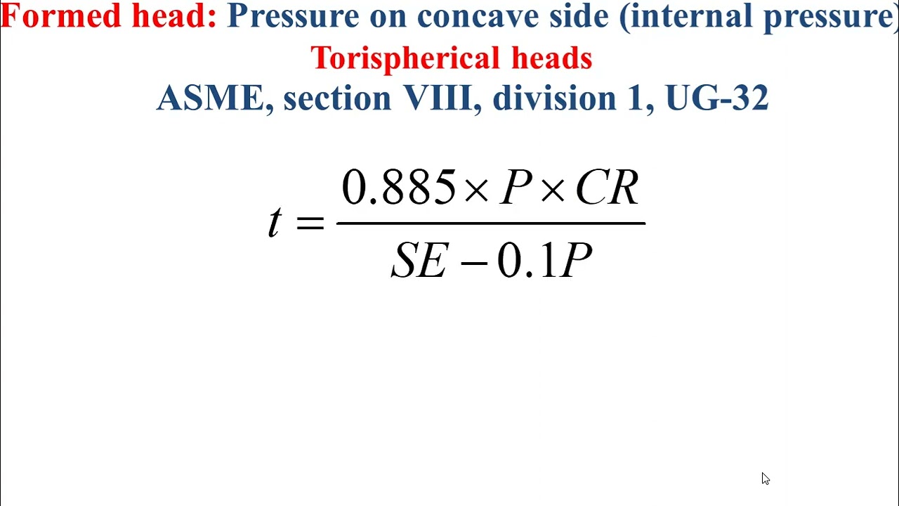 Pressure vessel_Sizing_Formed head thickness under internal pressure (concave side)