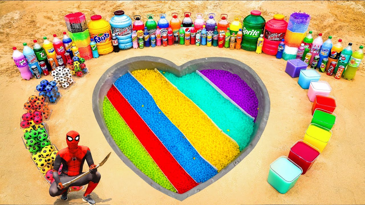 How to Make Rainbow Heart with Orbeez, Big Coca Cola, Balloons Soda, Mirinda, 7up, Fanta and Mentos