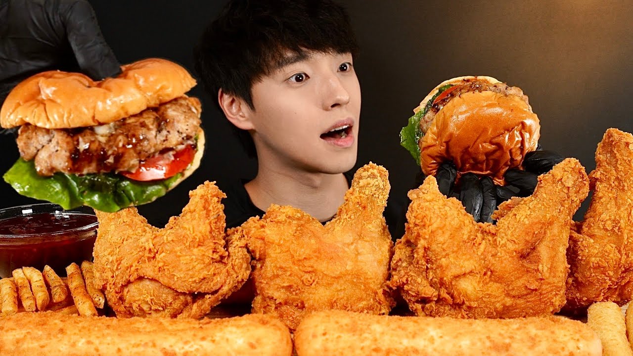 맘스터치 통다리 치킨, 대왕 치즈스틱, 햄버거 먹방 FRIED CHICKEN & GIANT CHEESE STICKS & BURGER MUKBANG ASMR EATING SOUNDS