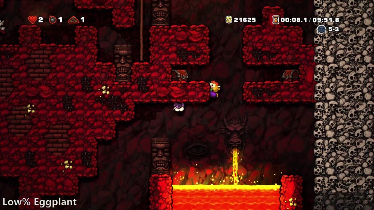 Spelunky HD - Low% Eggplant (Bookskip) in 10:31.568
