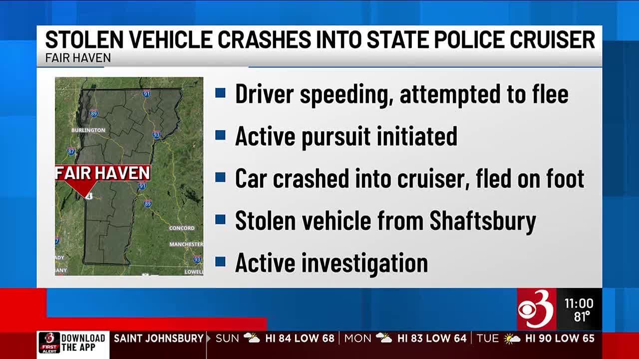 VSP search for suspect who crashed into police cruiser