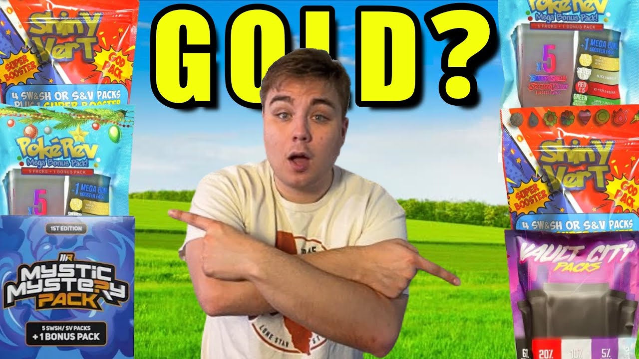 Opening EVERY pokemon youtuber mystery pack - GOLD hunt