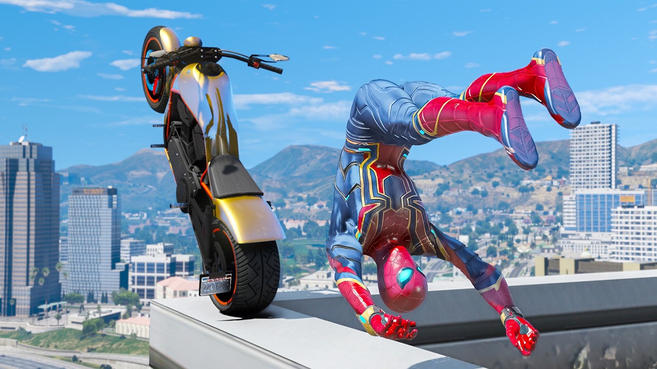 GTA 5 Iron Spiderman EPIC Motorcycle Stunt Fails (Euphoria Physics & Realistic Ragdolls) Ep - 21