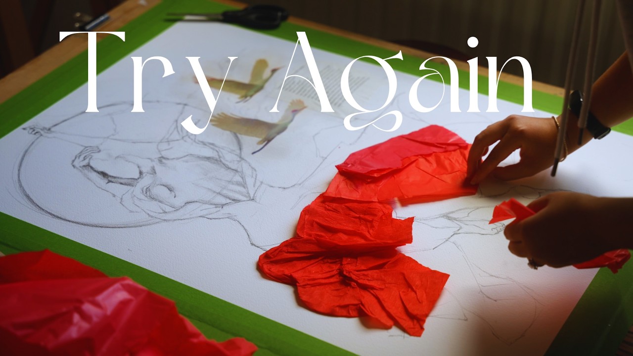 ⭐️💫 Creative college in my tiny art studio 🦢We can Try Again ✨Mixed media painting | Art Vlog