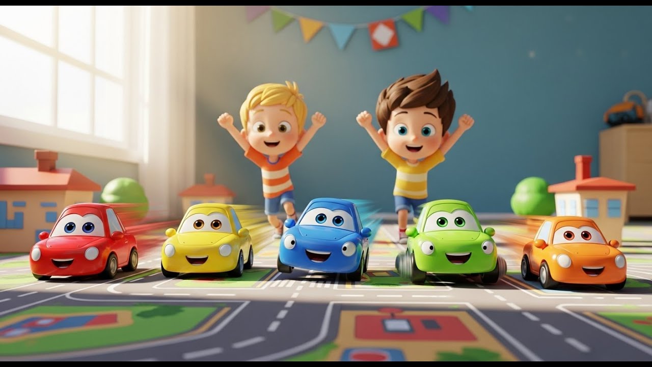 Five Little Toy Toy Cars Vroom Vroom Vroom | Racing Songs & Counting Rhymes