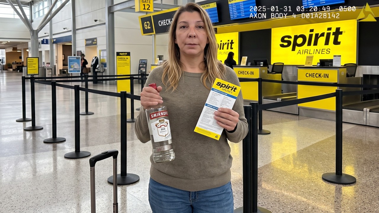 Сотрудница Spirit Airlines Карен объедает асфальт в аэропорту.