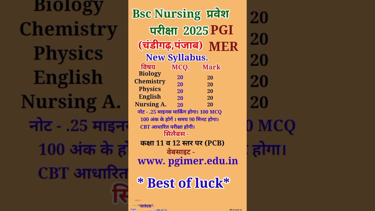 PGI Chandigarh Bsc Nursing Enterance Exam 2025 Syllabus|PGIMER New Syllabus 2025#Bsc Nursing PGI#