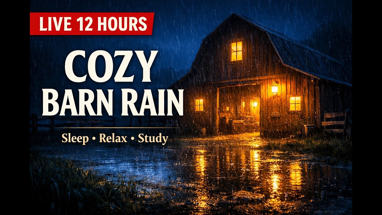 🔴 LIVE 12 Hours Cozy Barn Rain 🌧️ Deep Sleep & Relaxing Night Ambience
