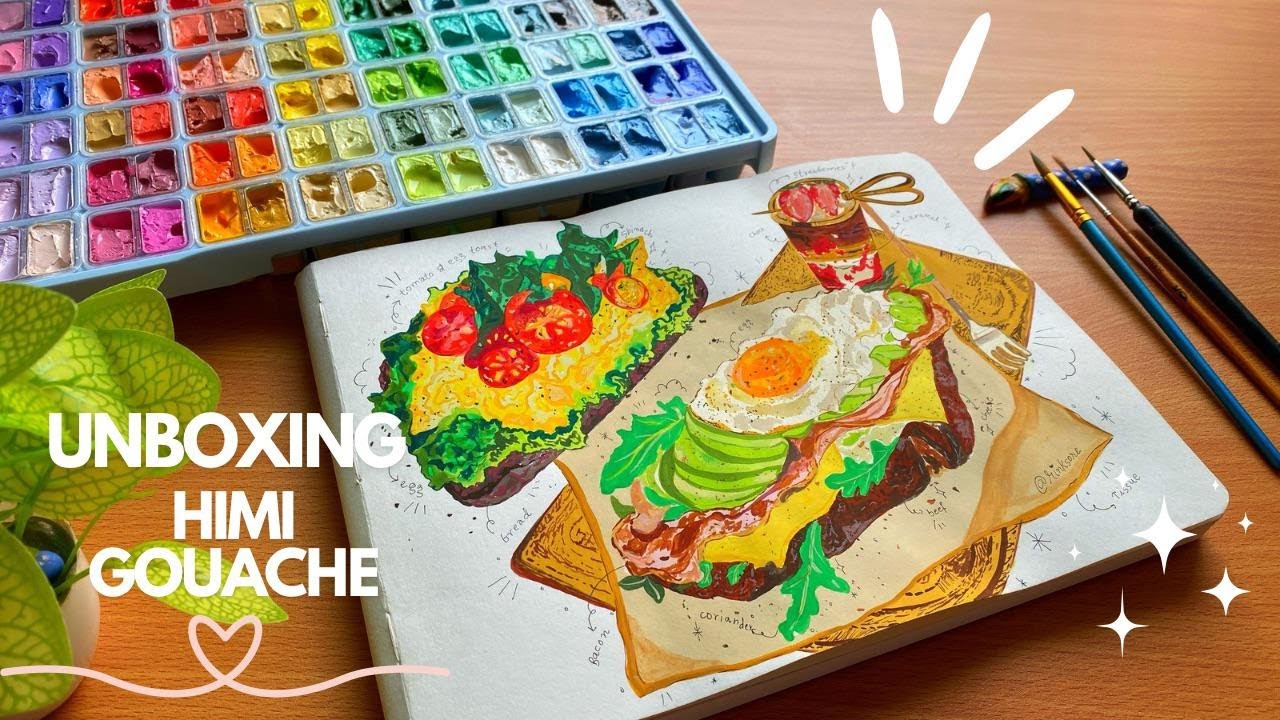 Paint with me + Unboxing HIMI Twin Cup Gouache 112 Palette, food illustration🎨🌮 | Rinksore