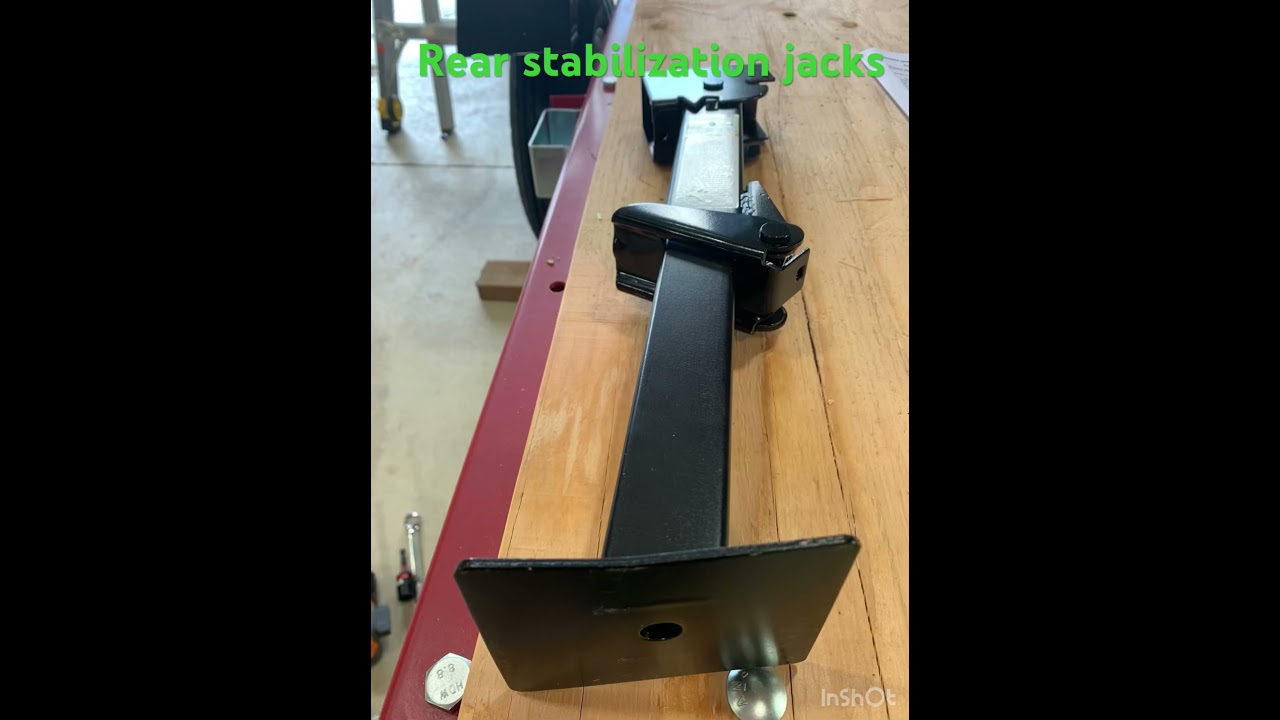 Next stage of fire suppression trailer completed. Rear stabilizer jacks installed. 