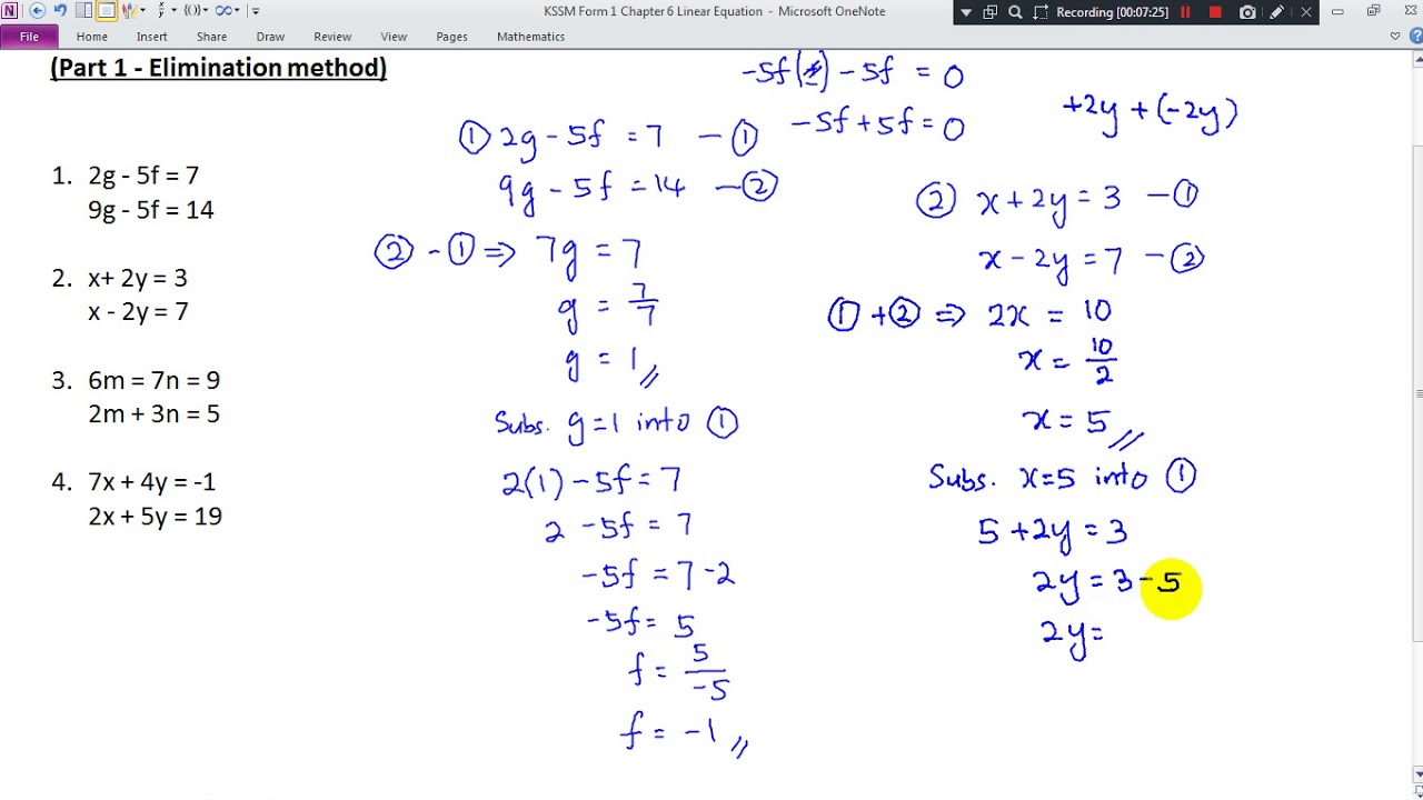 KSSM Form 1 Chapter 6 Simultaneous Linear Equation (Elimination method)