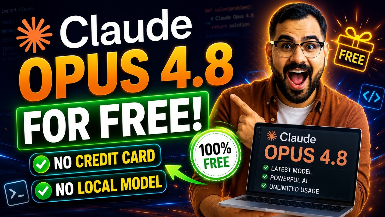 How to use Claude Opus 4.8 for FREE! (No Credit Card, No Local Model)