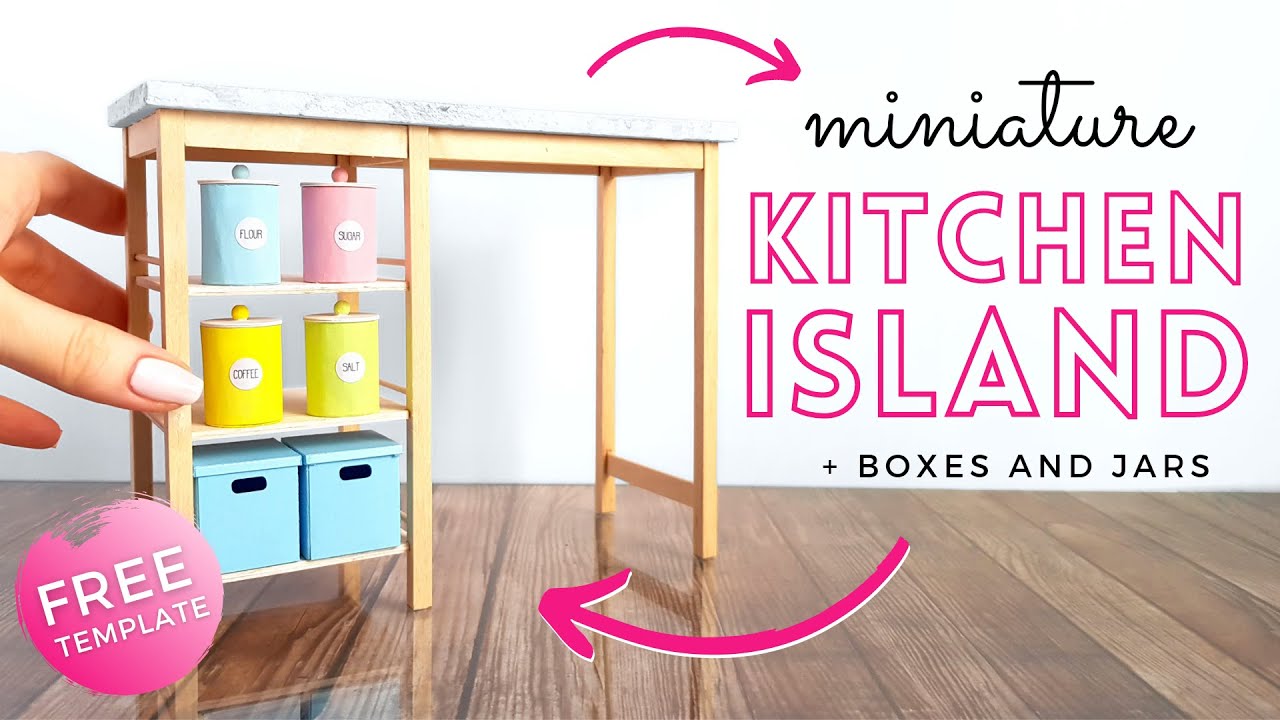 DIY miniature KITCHEN ISLAND | How to make a miniature kitchen island for BARBIE dolls | + DIY JARS