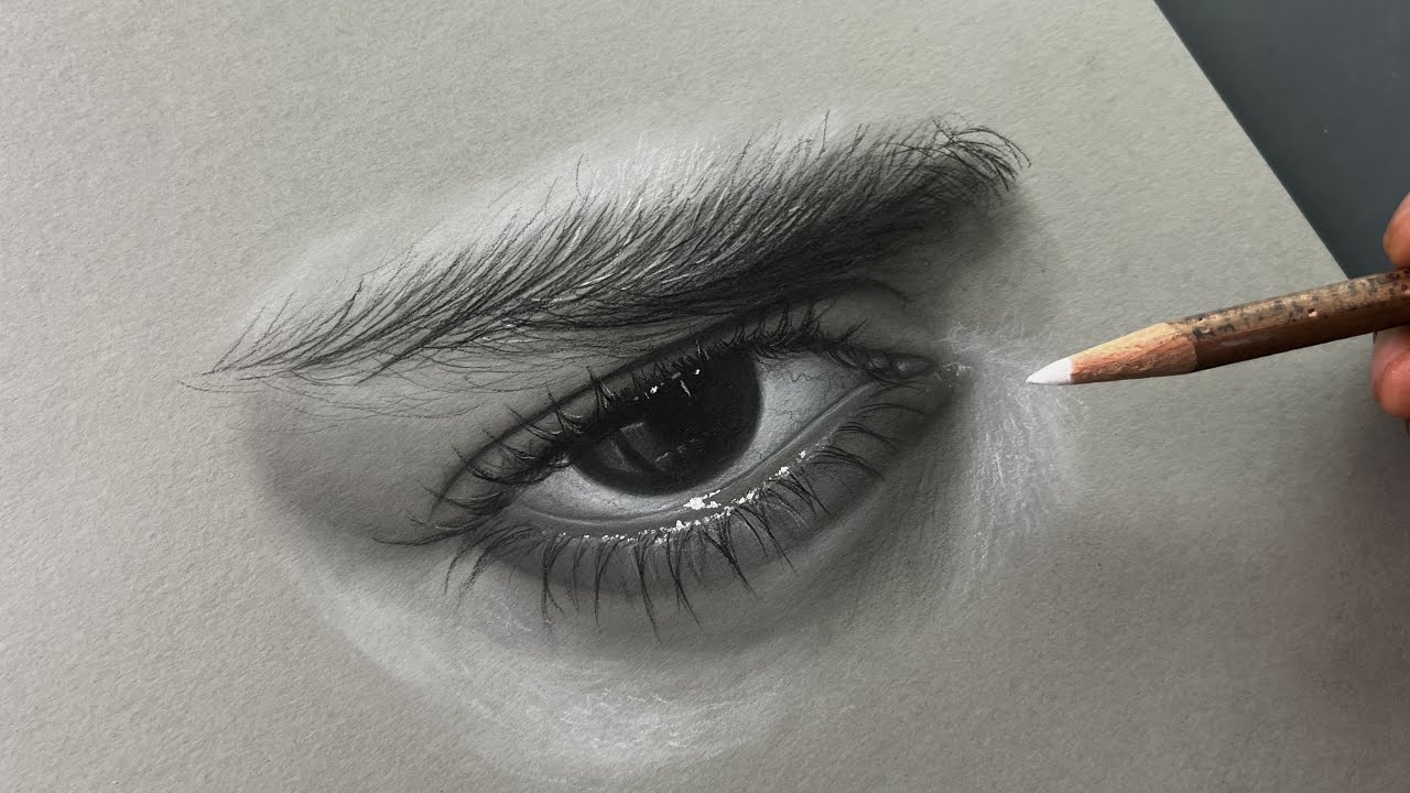 Eye Drawing tutorial Step by step on Toned Paper