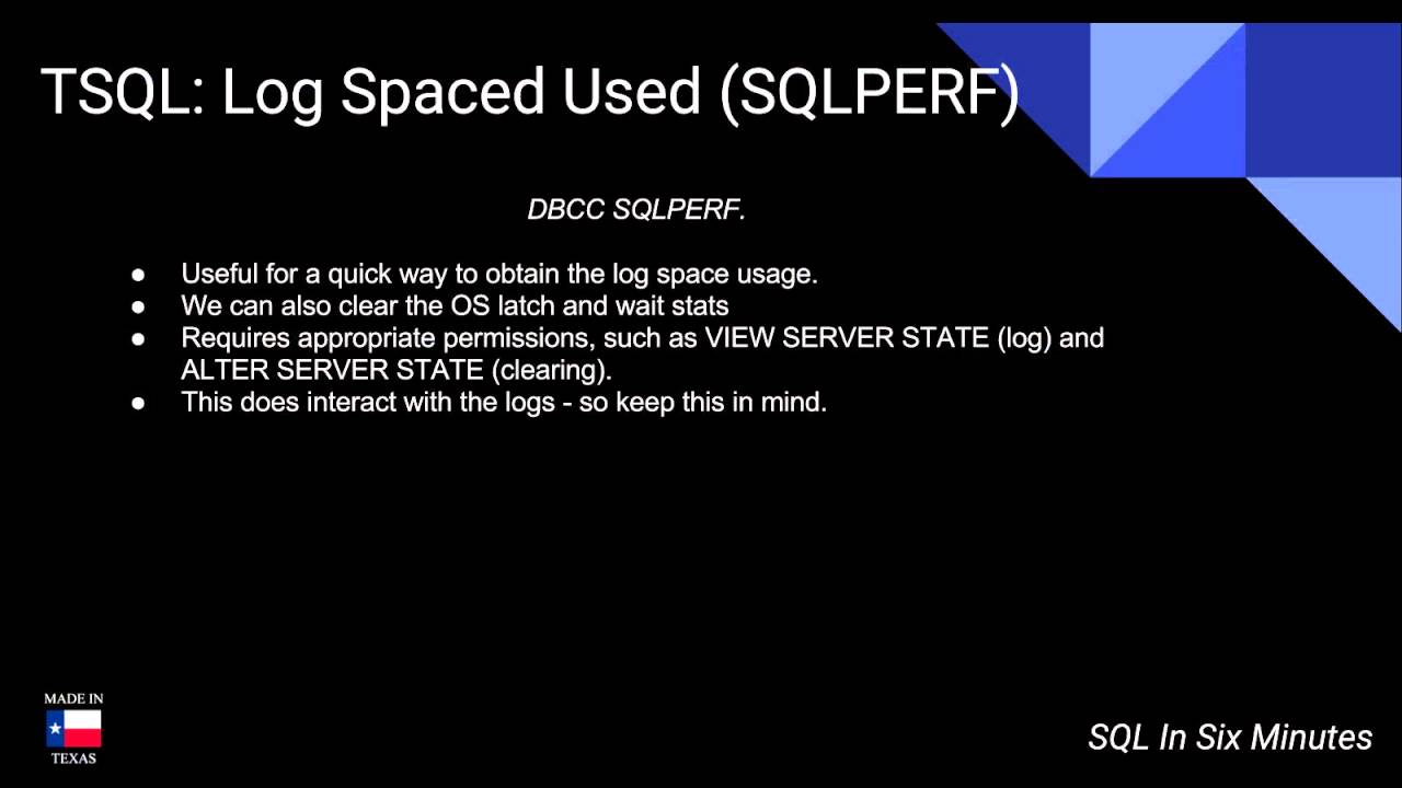 TSQL: Quickly Obtain Log Space Used (DBCC SQLPERF)