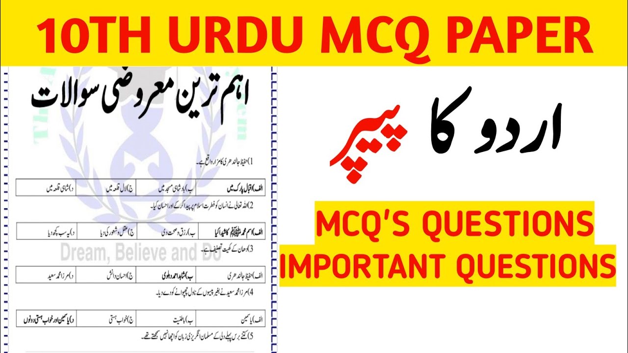 Urdu Class 10 Most Important Questions for Board Exams 2020