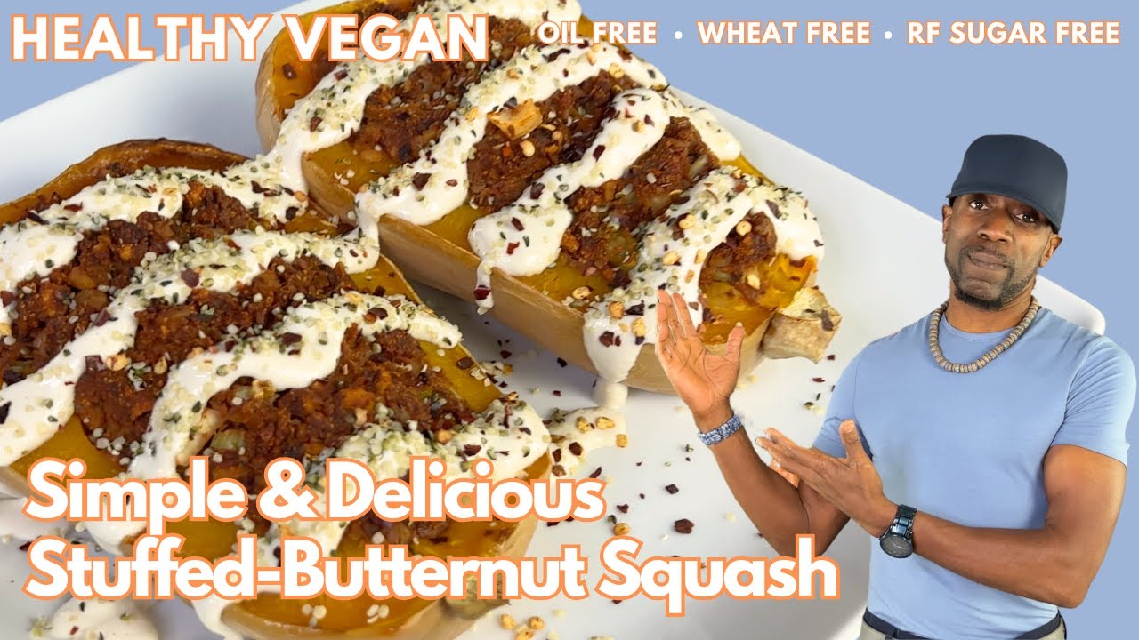 Simple Vegan Stuffed Butternut Squash: Oil-free, Wheat-Free