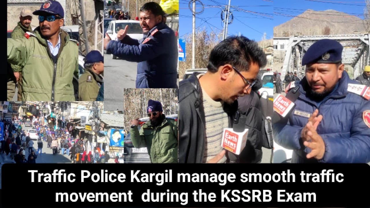 Traffic Police Kargil manage smooth traffic movement  during the KSSRB Exam