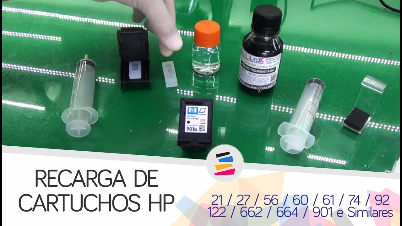 Recarga de Cartuchos HP PRETO 21 27 56 60 61 74 92 122 662 664 901 e Similares - #SULINK