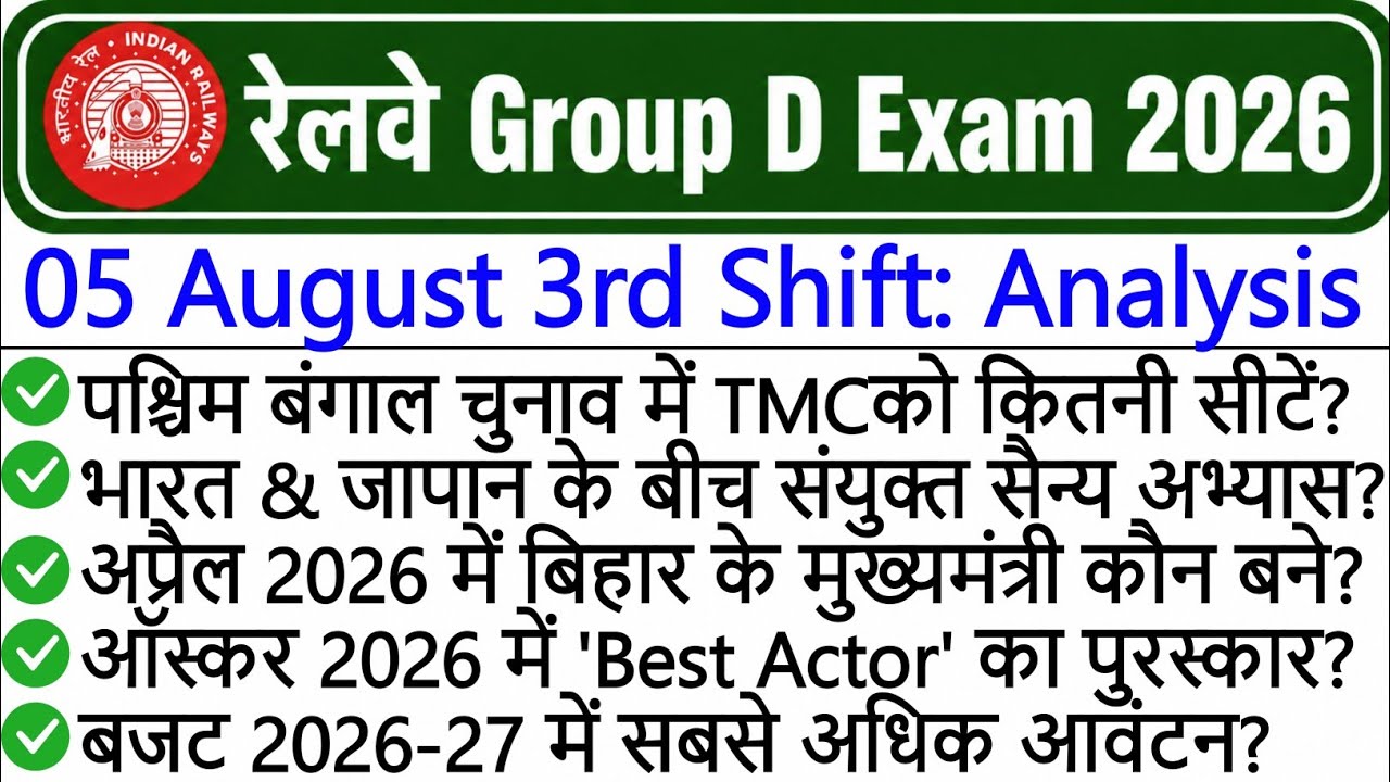 RRB Group D Exam 5 August 3rd Shift Paper Analysis 2026 | Today RRB Group D Exam Analysis 2026 |
