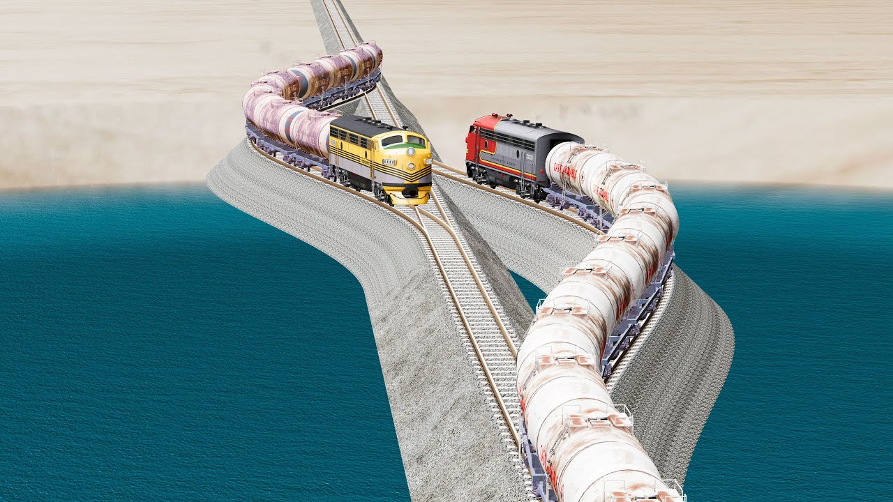 Impossible Rail Crossing Tracks vs Trains Crossing - Beamng Drive