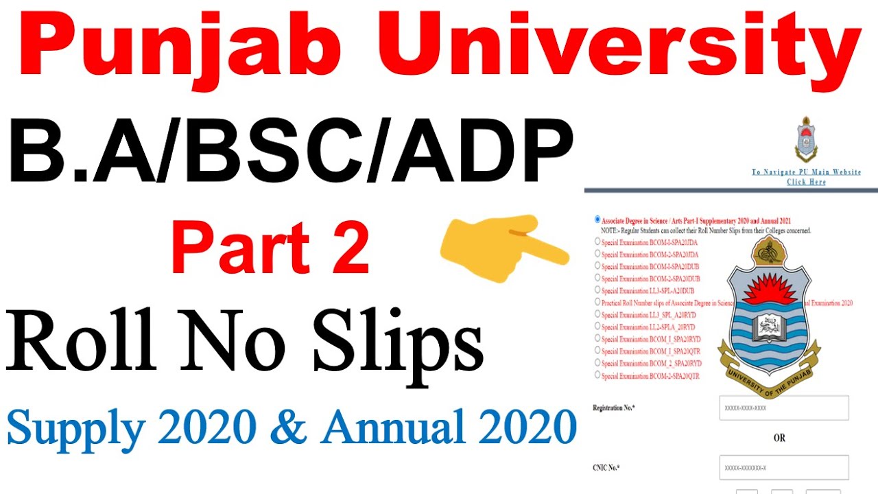 BA/BSC/ADP Part 2 Roll No Slips 2020 Supply & 2021 Annual Exams Roll No Slips 4th Year Slips PU