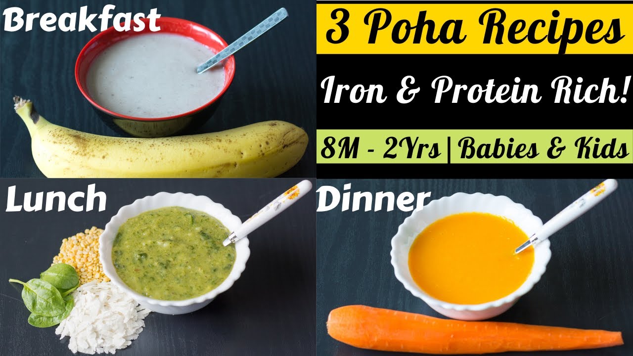 (Part-2) 3 Iron Rich Poha Recipes for 8M+ to 2Yr Babies & Toddlers | Breakfast, Lunch & Dinner