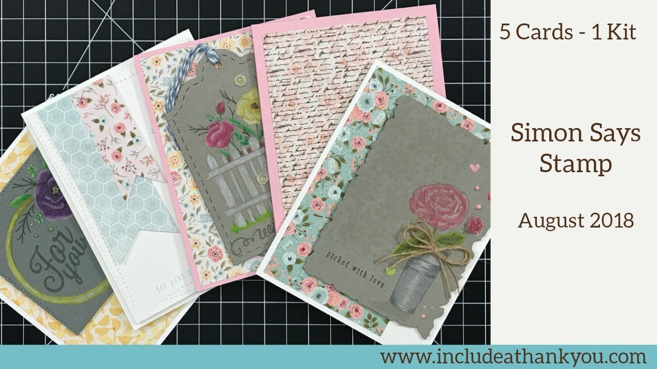 5 Cards - 1 Kit | Simon Says Stamp Monthly Card Kit | August 2018