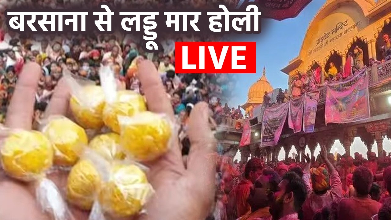 Laddu Holi Barsana 2026 LIVE: बरसाना की लड्डू मार होली पर लाडली जू मंदिर में भक्तों का तांता |