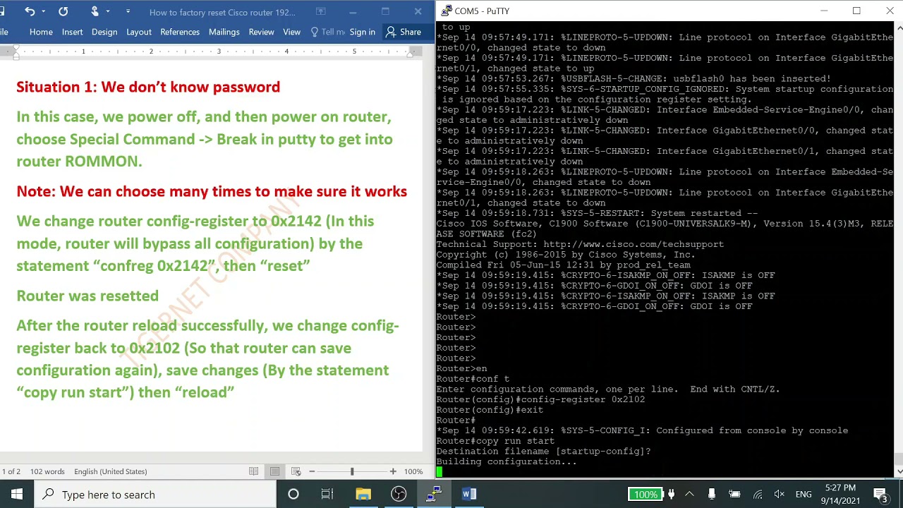 How to factory reset Cisco router 1921/K9 and 1941/K9 Series