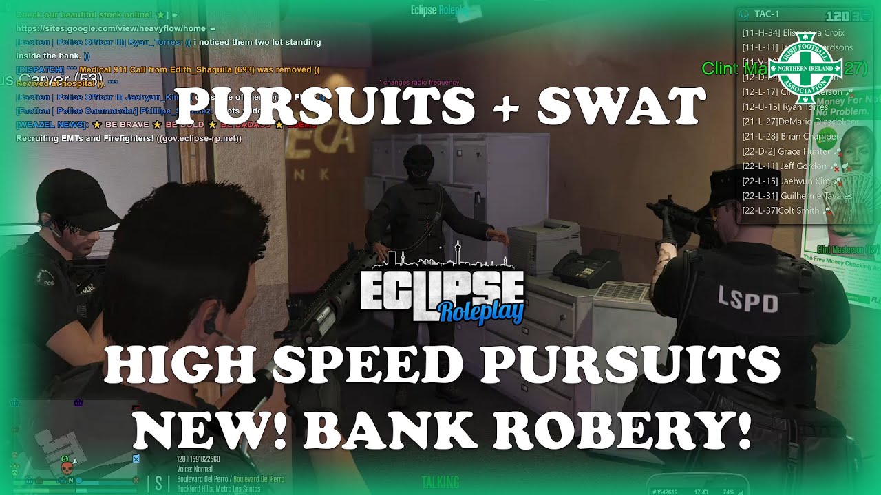 Eclipse RolePlay, LSPD, Store robbery, high speed pursuits and a bank robbery! NEW Eclipse update!