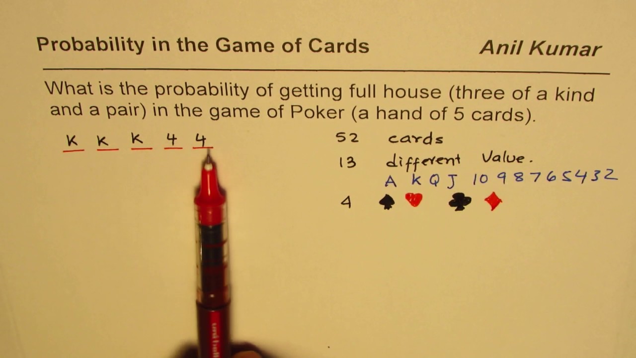 Probability of Full House 3 of a Kind and a Pair in Poker Hand of 5 Cards