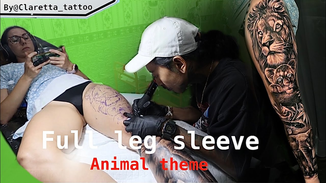 Animal theme Full Leg Sleeve Tatto Looks Very Real With Sexy Girl 😍|Done Artists By Clareta_tattoo|