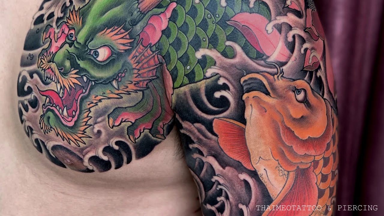 Hình Xăm Cá Chép Hóa Rồng tại Thái Mèo Tattoo