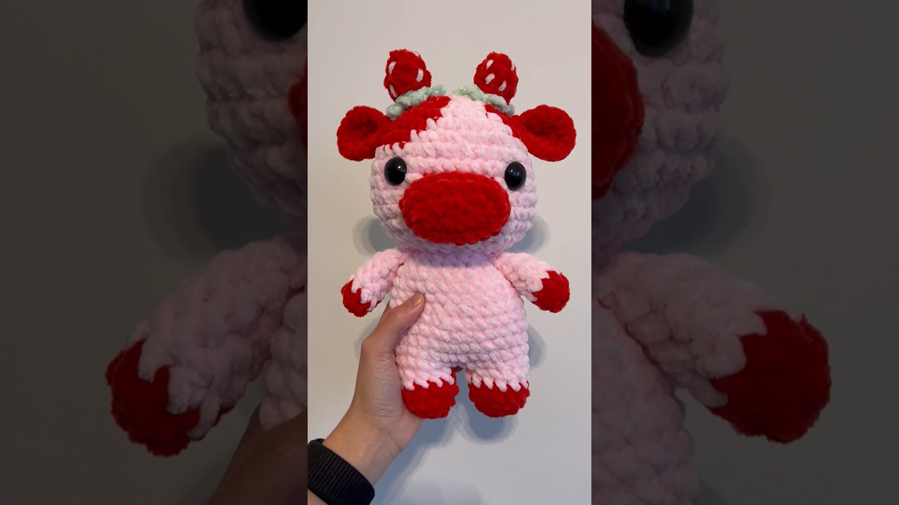 Amazed at how this strawberry cow turned out🍓 #crochet