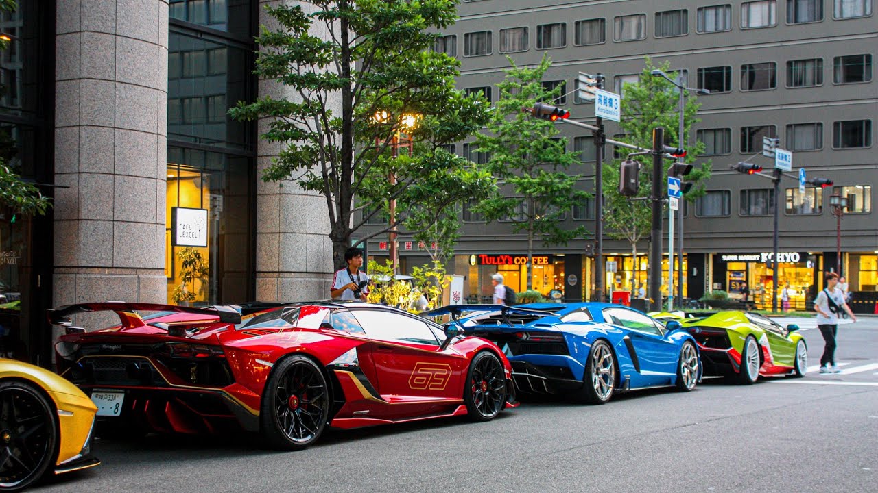 Accelerations ＆ Revs | Aventadors Leaving | Only Aventador Meeting at Cafe Lexcel | Mido-suji Osaka