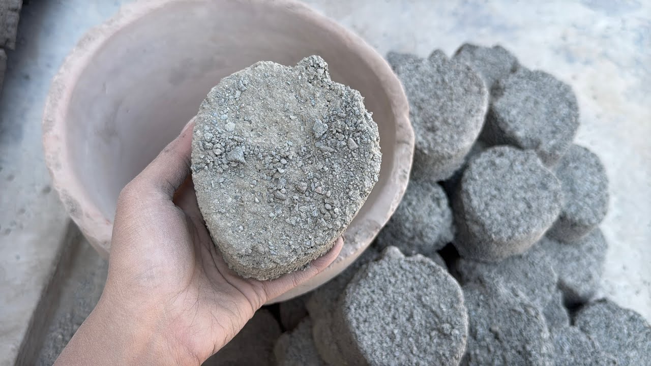 🍓shape series # 15 || grey concrete dry clay pot crumbling with mixing 🔥