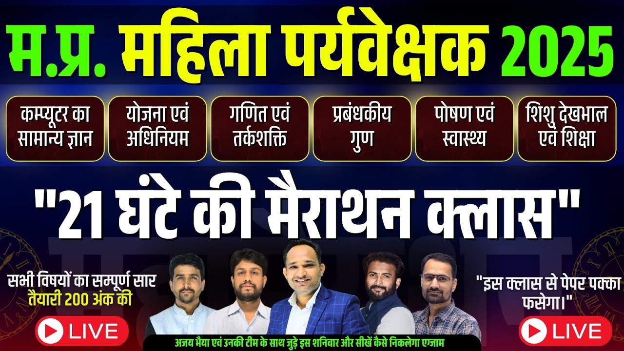 MP Mahila Paryavekshak 2024 | 12 घंटे महामैराथन | MP Mahila Supervisor All Subjects Marathon Class 2