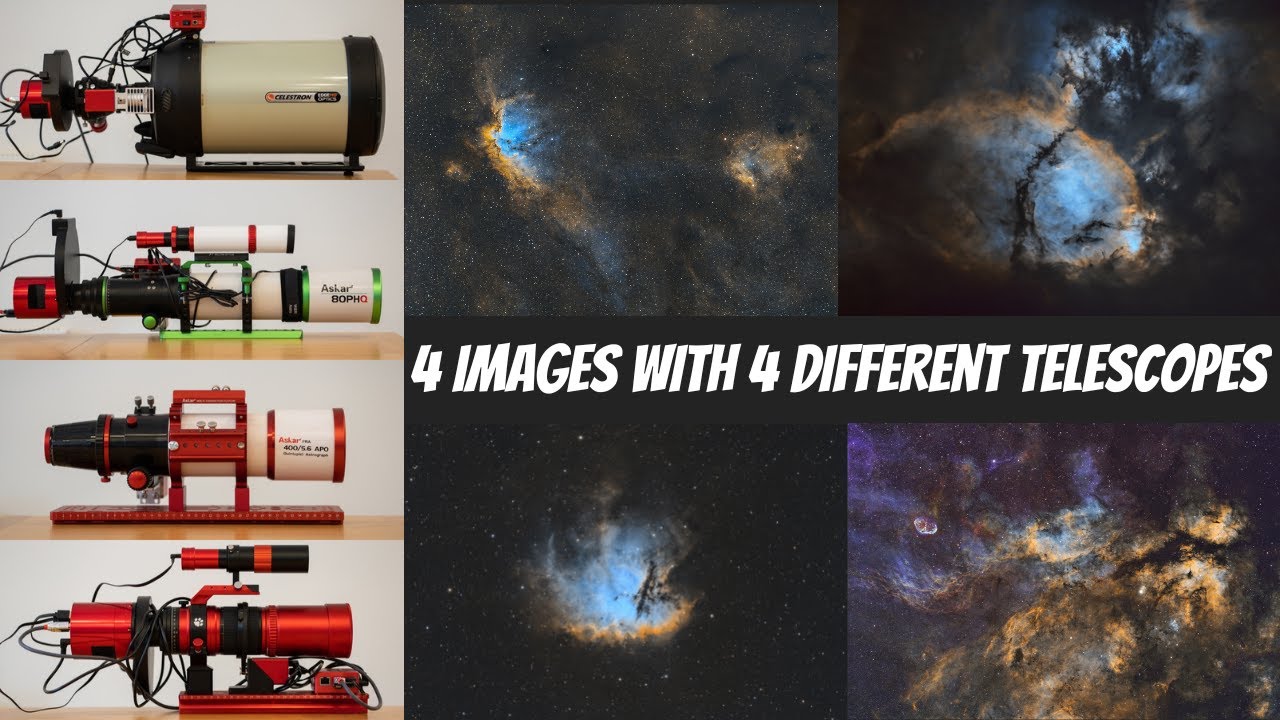 4 фотографии, сделанные с помощью 4 разных телескопов — астрофотография с фокусным расстоянием 25...