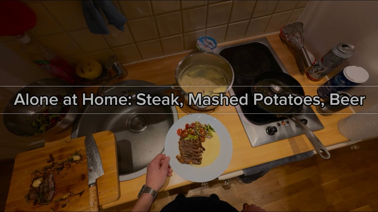 Alone at Home: Steak, Mashed Potatoes, Beer & Pure Kitchen Sounds ASMR